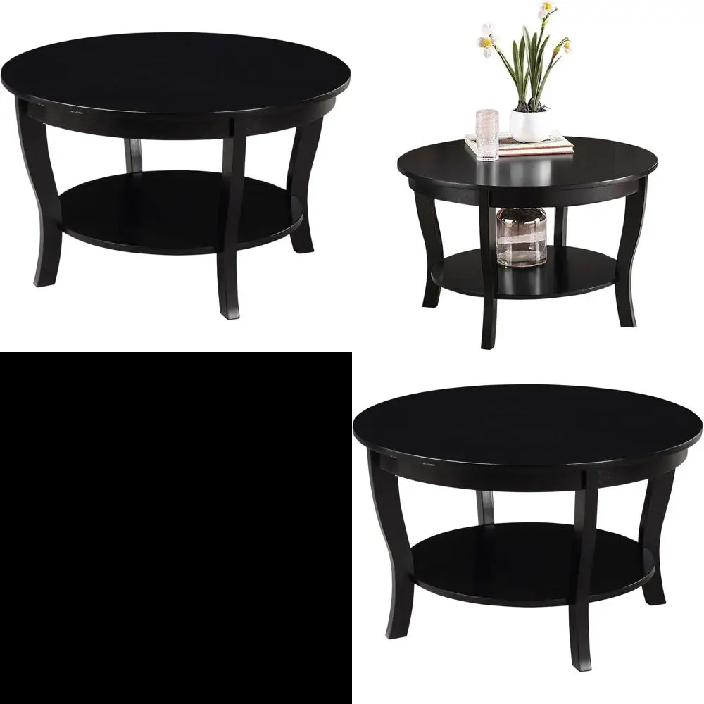 

Round Coffee Table with Shelf, Black, 30 x 30 x 18