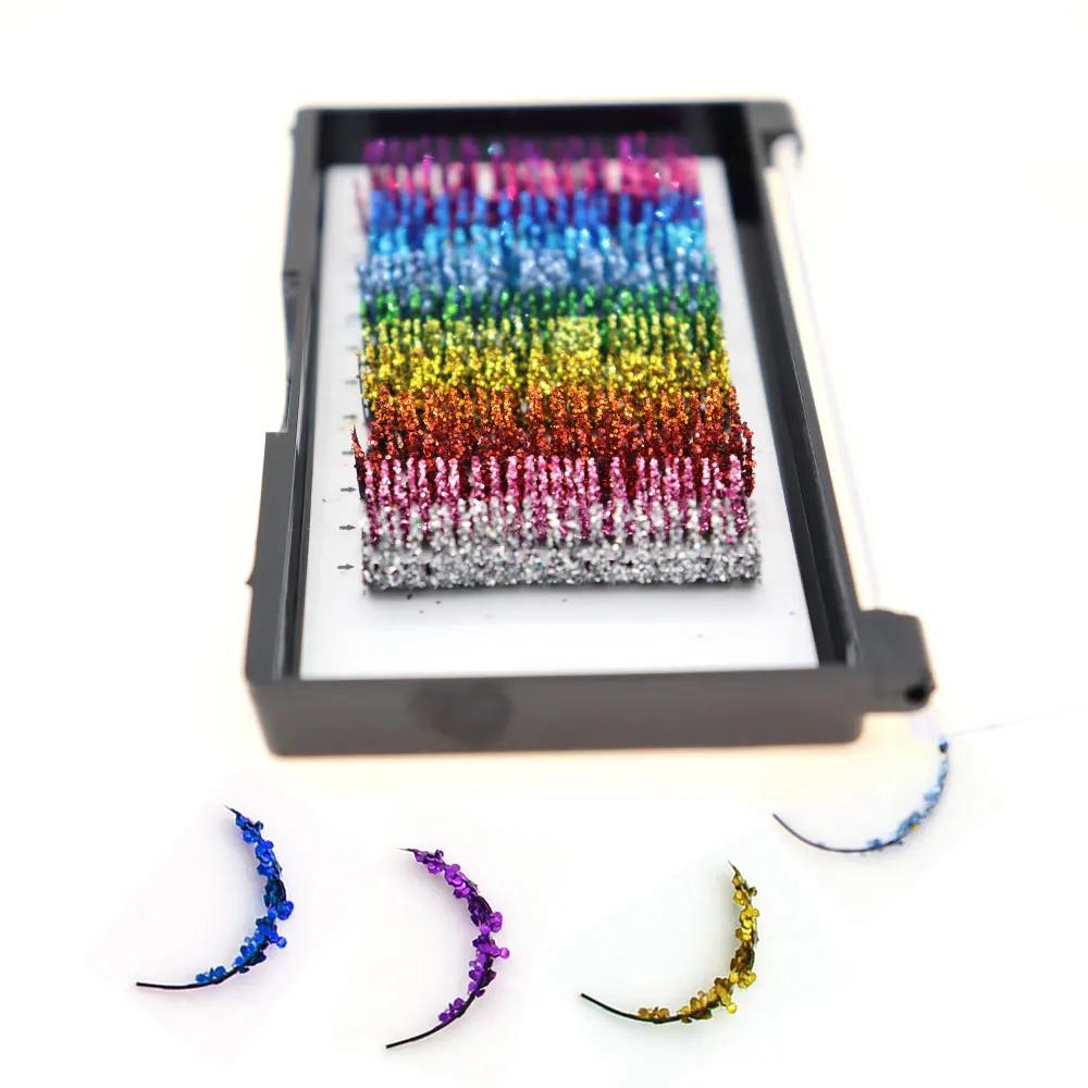 Modische Glitzer-Wimpernverlängerungen, Kristall, bunt, individuelle falsche Wimpern, Mischungsfarben, glänzendes russisches Volumen, professionelle Wimpern – Detail 3