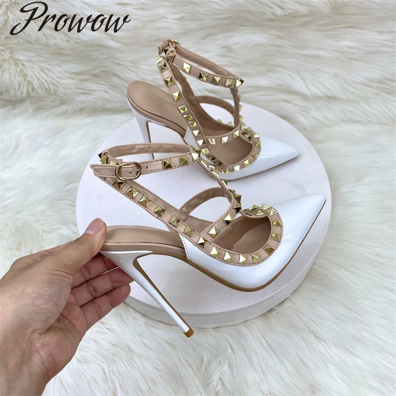 

Rivet high heels stiletto pointed straps Pumps Shoes Women