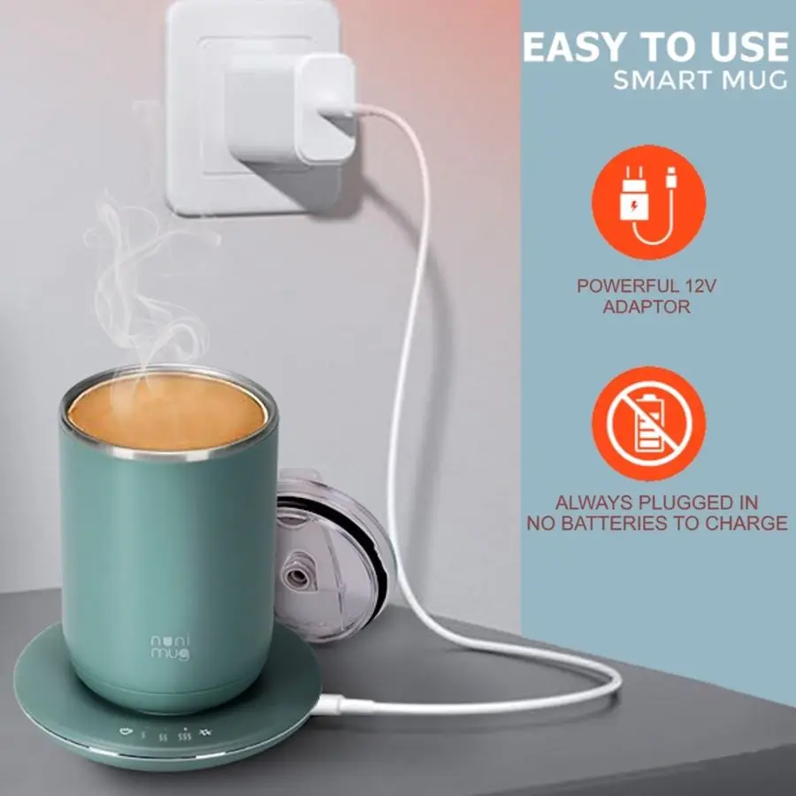 Stirring Coffee Mug 10 Oz No Batteries Smart Dual Function 3 Temperature Levels Control to Stir amp Heat Beverages Powerful 12V