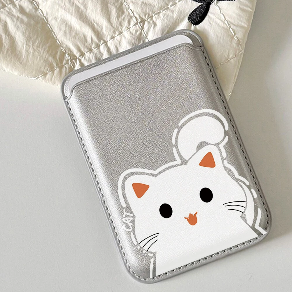 Katzen-Leder-Kartenetui Handyhülle Kartenhalter für Magnetische Hülle Geeignet für alle iPhones mit Magsafe-Kartenfunktion Niedliche Rückentasche – Detail 3