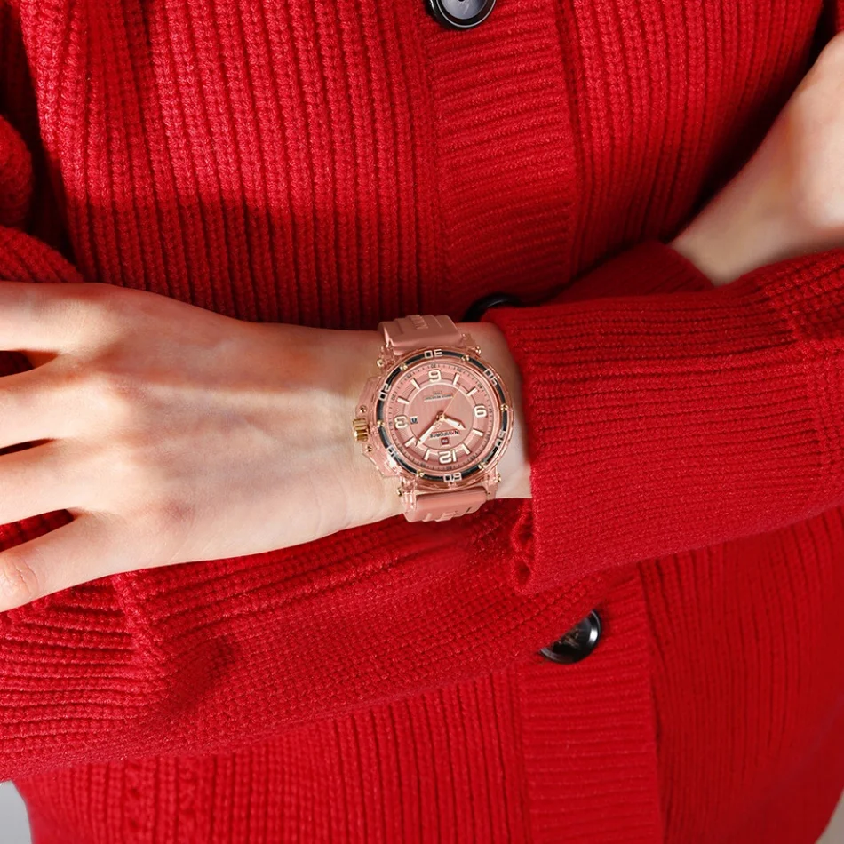 

NAVIFORCE женские часы простой стиль водостойкий кварцевый механизм женские часы элегантный силиконовый светящийся ремешок для дисплея подарки