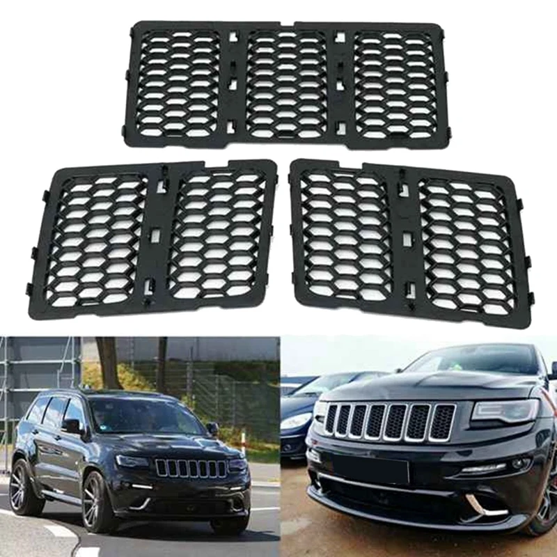 Car Middle Mesh Grille Front Grille Inserts Trim Mesh Kit For Jeep Grand Cherokee 2014-2016 Black 68143074AD Replacement