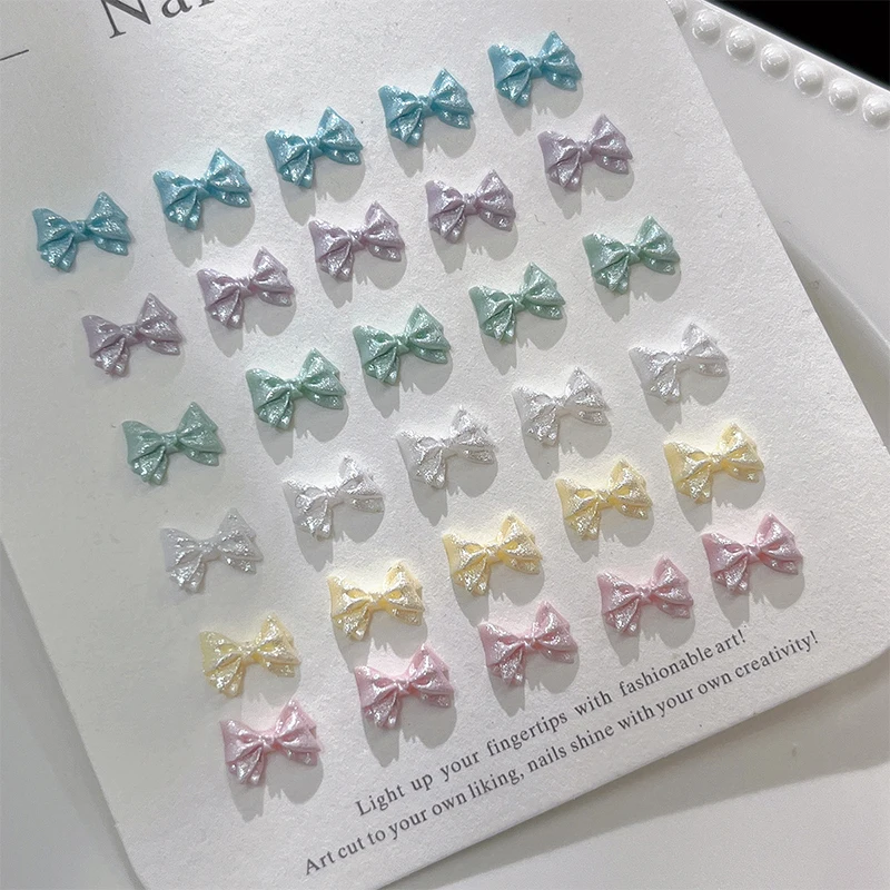 50 Stück Schleifenanhänger, perlmuttartig, 3D-Nagelkunst, Kawaii-Maniküre-Zubehör, Schleifenknoten, DIY-Bastelbedarf für Nageldekoration und Design