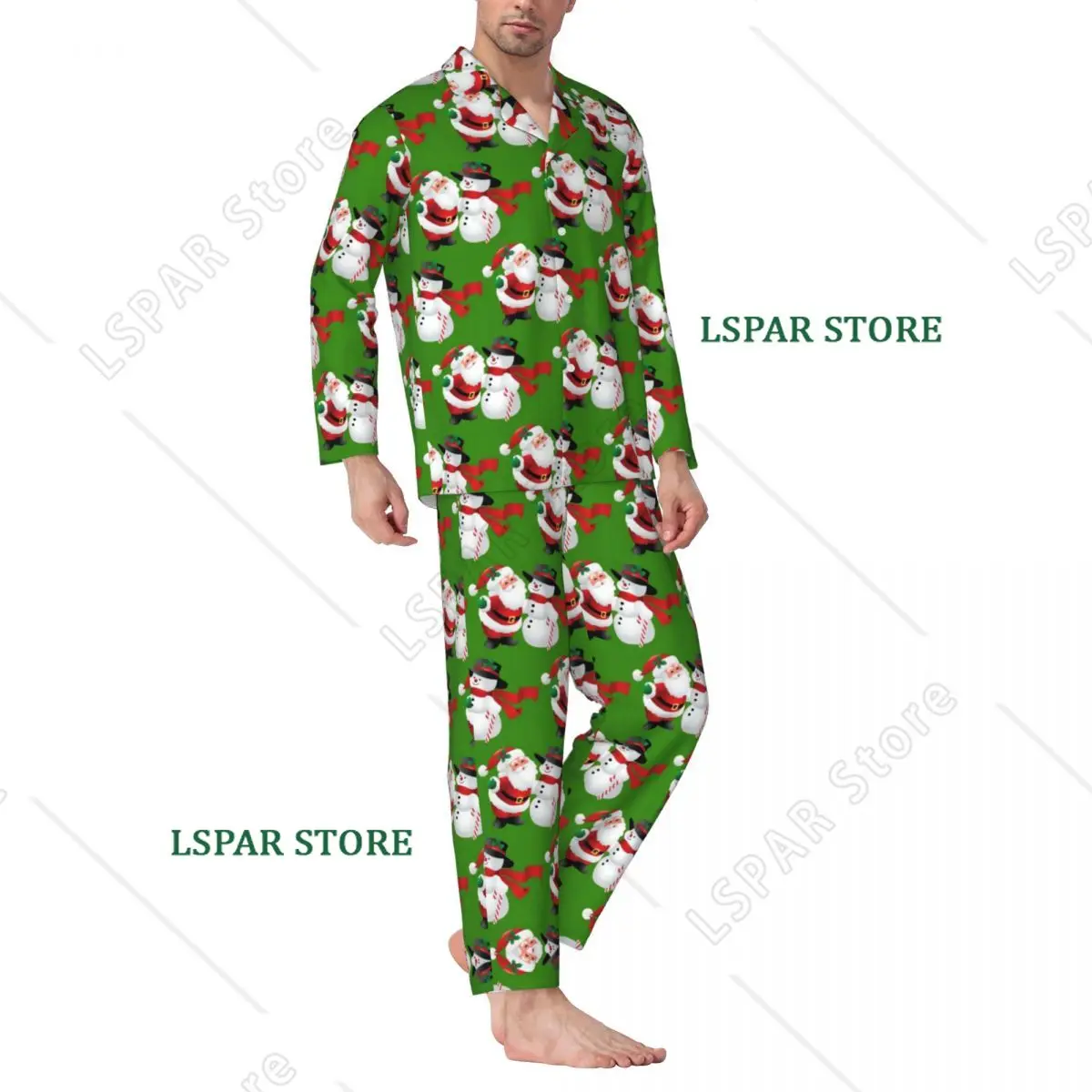 Christmas Santa Claus Snowman Pajama Set Fashion Sleepwear Male Long Sleeves Vintage Leisure  Nightwear Large Size