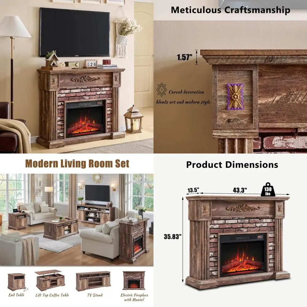 

43-дюймовый электрический камин с каминной, обогревателем и подставкой для телевизора, отдельно стоящие электрические камины со сложенным камнем