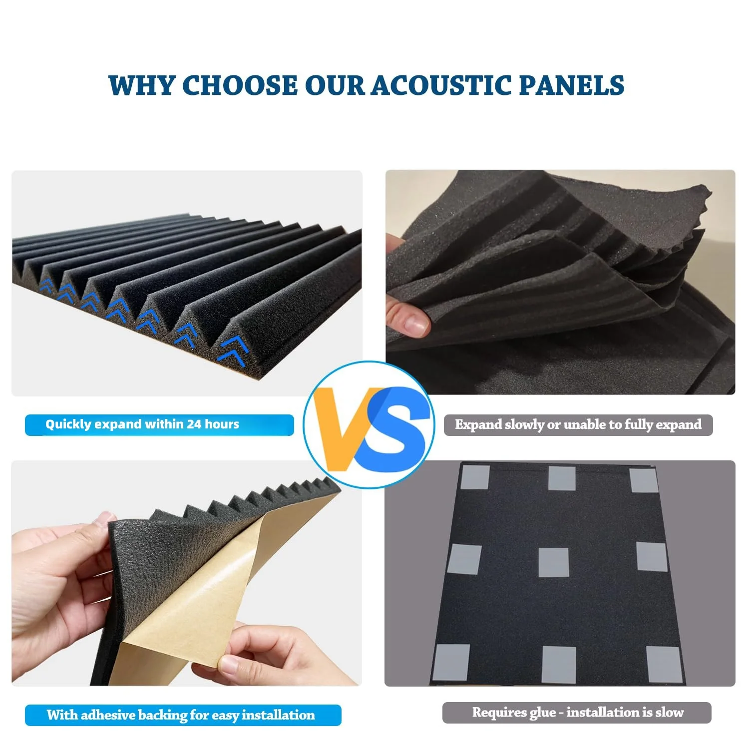 Paneles de espuma acústica autoadhesivos de alta densidad, paneles insonorizados, acolchado de pared con reducción de ruido para estudio, cine en casa, negro, 12 unidades