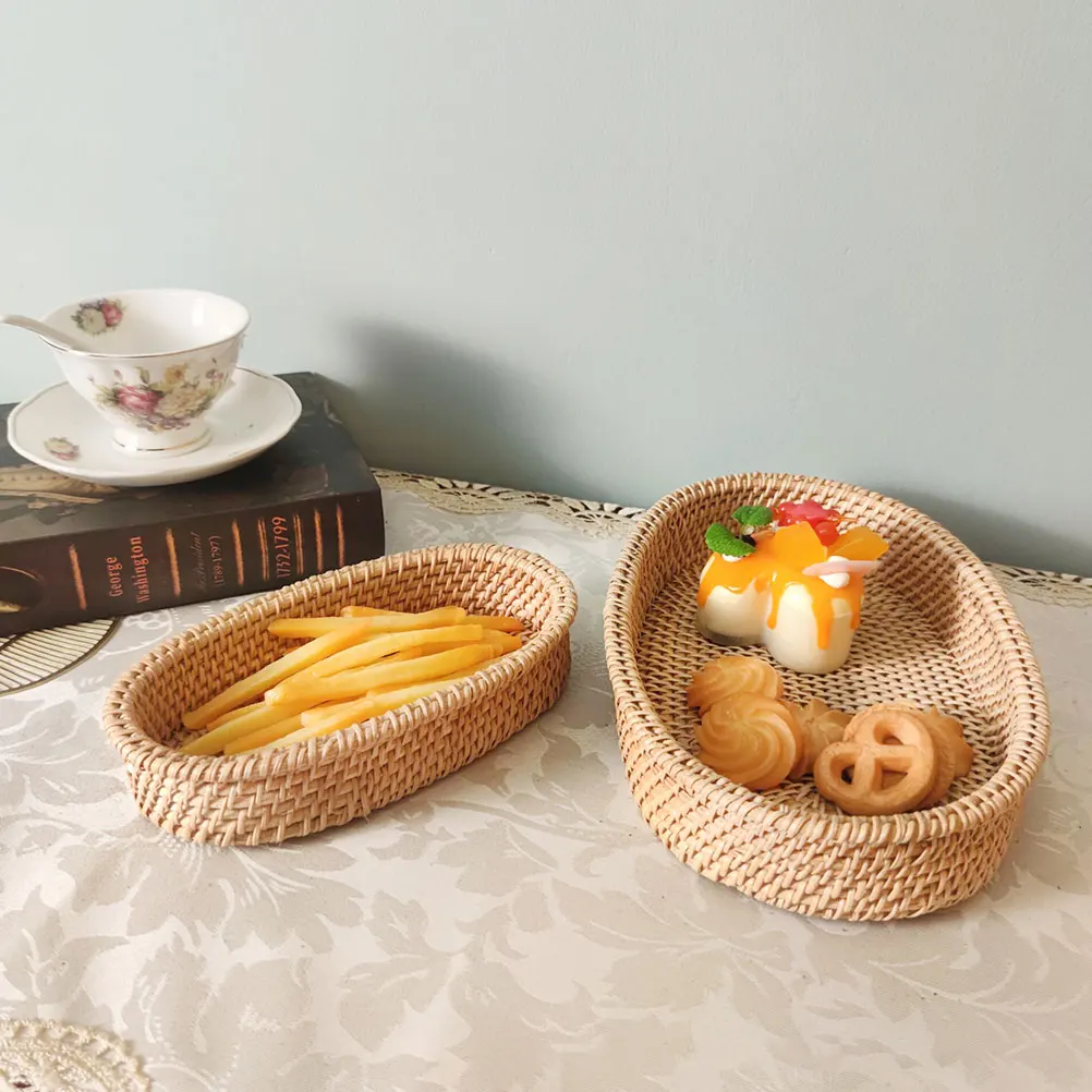 

2 Pcs Fruit Storage Basket 20x12x4cm Woven Rattan Kitchen Diner Home Decor Cutlery Cutlery Storage Basket ganizer Bamboo Tray
