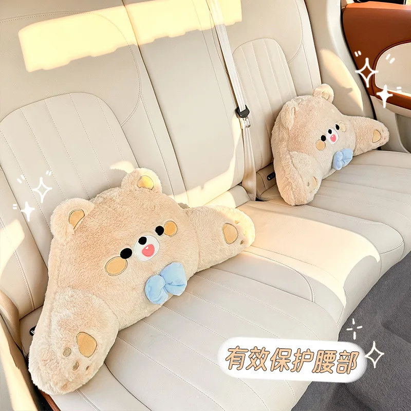 Cute Plush Bear Car Headrest Pillow Waist Support Cushion Soft Fluffy Auto Neck Rest Back Lumbar Pillow Vehicle Interior Decor - view 4
