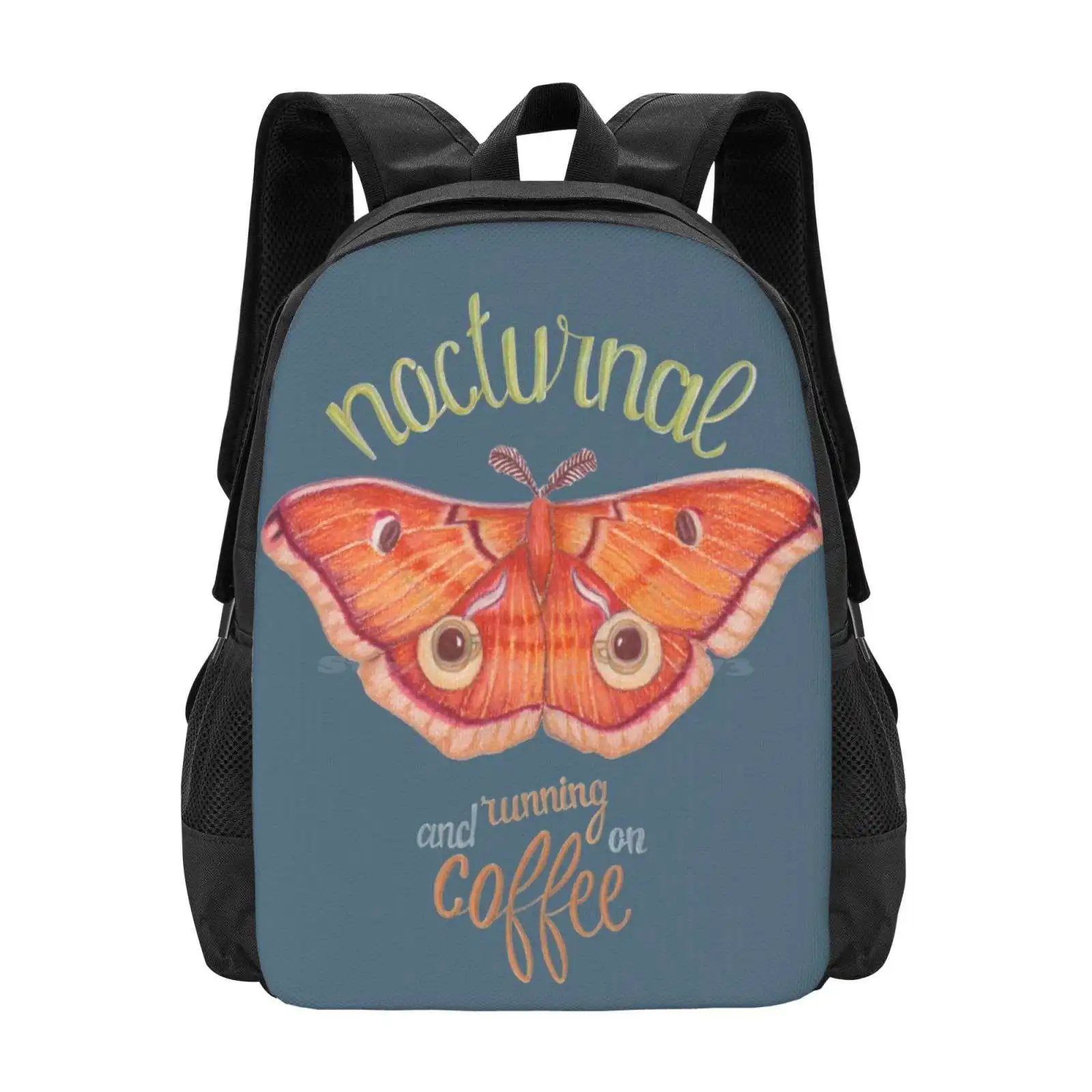 Nocturnal Orange Moth Running On Coffee On Dark Background Hot Sale Schoolbag Backpack Fashion Bags Moth Butterfly Nocturnal