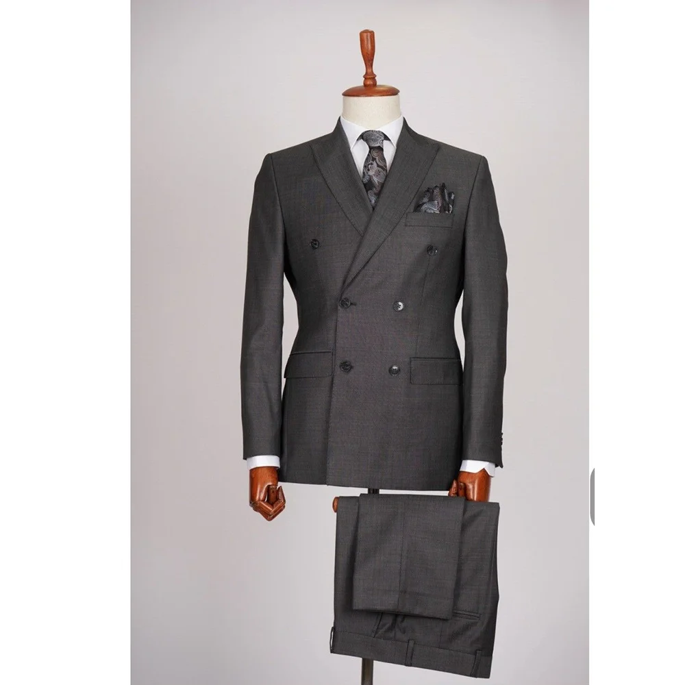 

Summer Men's Two Pieces Jacket Pants Casual Outfit Solid Color Double Breasted Business Male Clothing