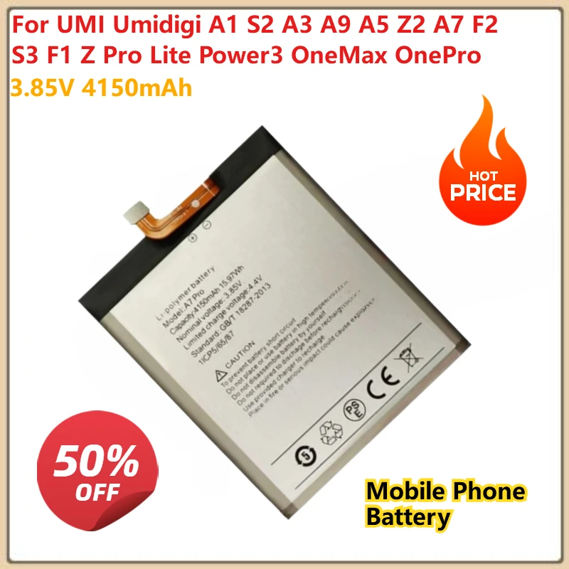 

For UMI Umidigi A1 S2 A3 A9 A5 Z2 A7 F2 S3 F1 Z Pro Lite Power3 OneMax OnePro Replacement Mobile Phone Battery 3.85V 4150mAh
