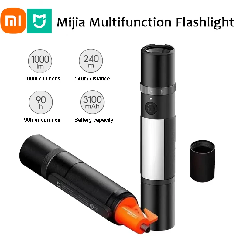 

Многофункциональный светодиодный фонарик Xiaomi Mijia, 3100 мАч, масштабируемый, ультра яркий аварийный светильник, оконный выключатель, резак для ремней безопасности, автомобиль