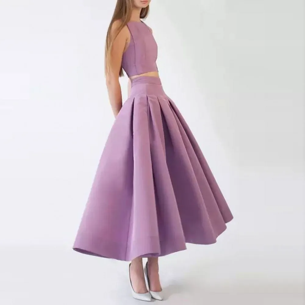

Custom Made Sweet Skirt Zipper Waist Long Maxi Skirt Ankle Length Lilac Women Skirts Draped