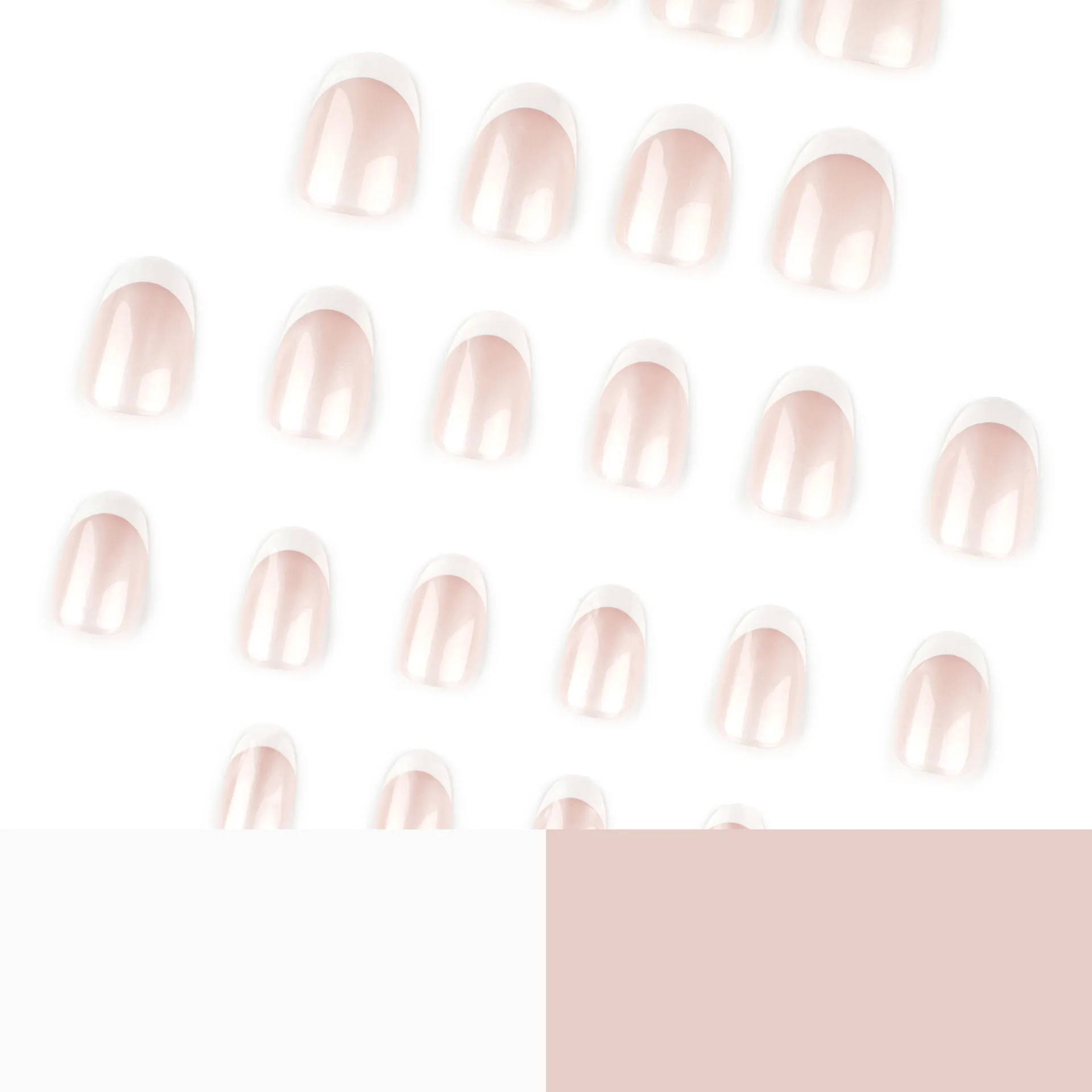 24pcs Press on Nails Short Rounded French White Glitter Full Coverage Nail Tips for Women&Girl Removable Wearable False Nail Art