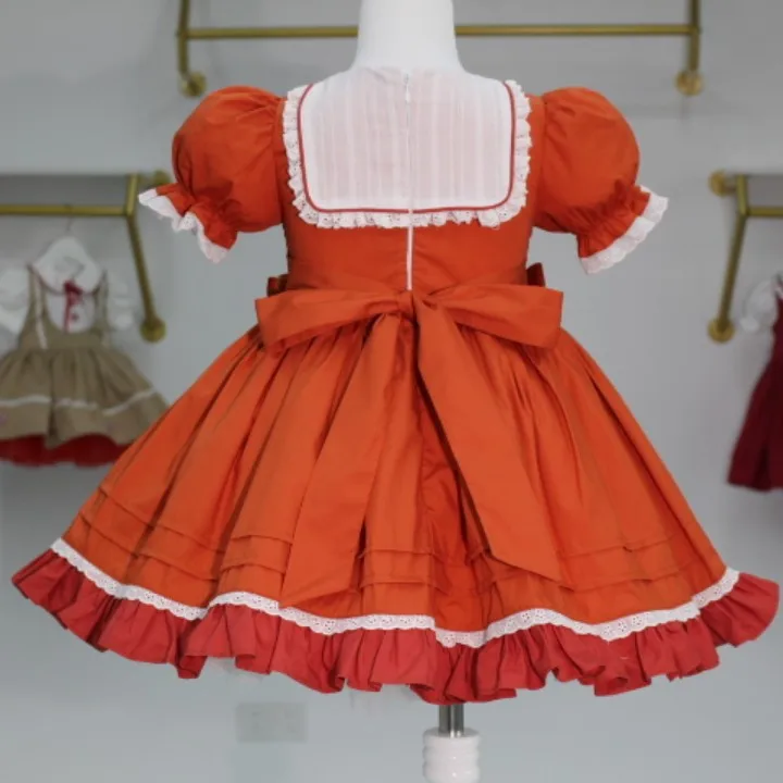 0-12Y Baby Girl Summer  Orange Pumpkin Embroidery Turkish Vintage Spanish Princess Dress for Holiday Birtday Photography B149