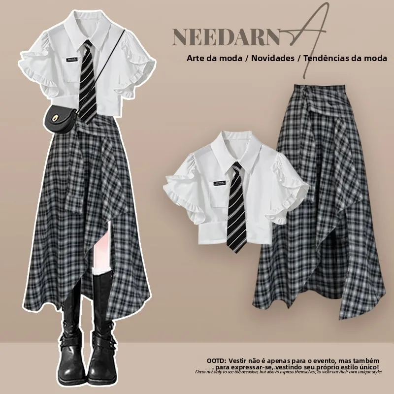 Conjunto de Vestido Curto de Verão Estilo Coreano para Meninas, Uniforme Escolar, Saia JK, Respirável, Leve, Casual, Roupa de...