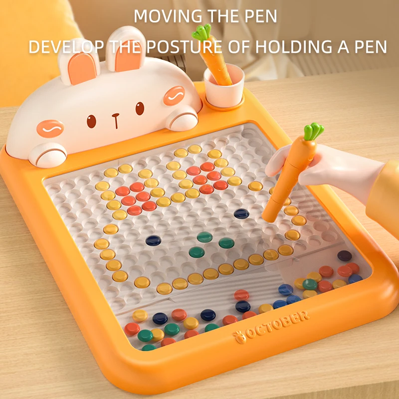 Rabbit Magnetic Drawing Board Children Drawing Board Magnetic Beads Radish Pen Graffiti Board Early Education Montessori Toy