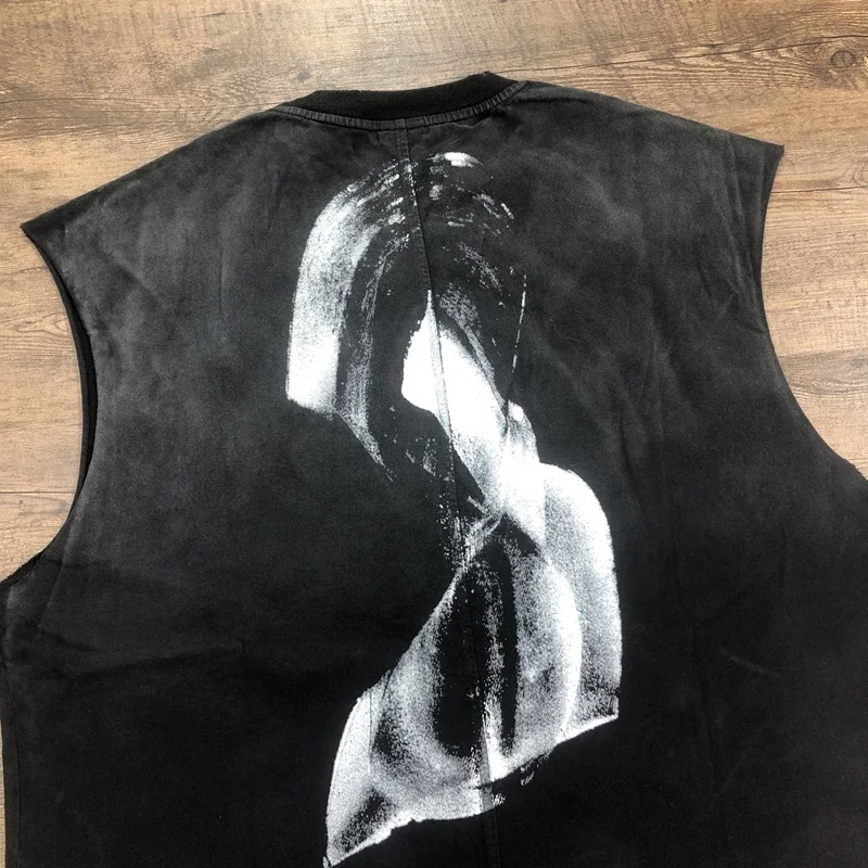 SAINT OF MICHAEL Best Quality IMPRESSION OF LOVE Vintage Clothing Hole Printed Loose 100%Cotton Tops Oversized Vest For Men