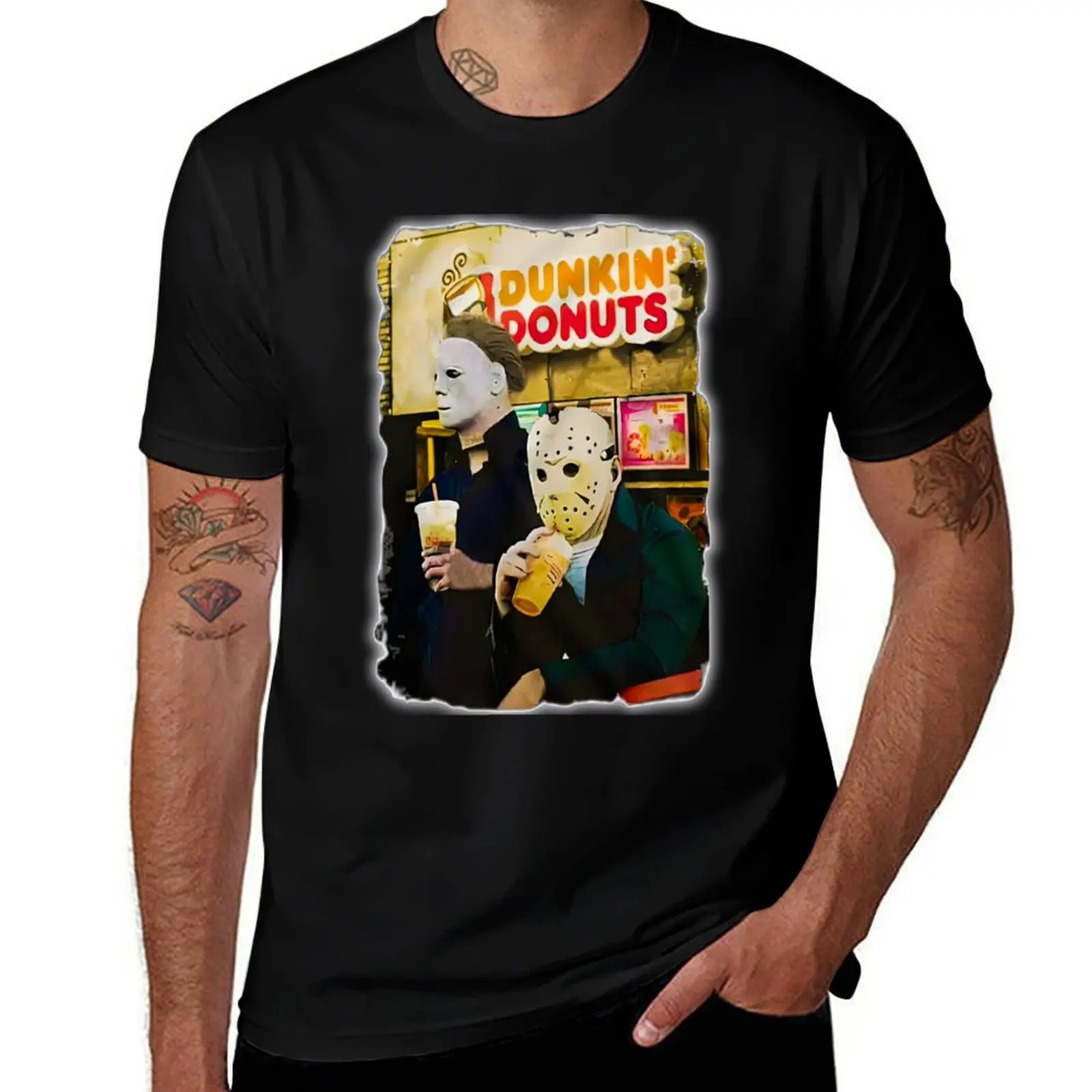 

Jason Michael Dunkin Donuts Halloween movie meme T-Shirt oversized blanks for a boy affliction shirts sweat shirts, men
