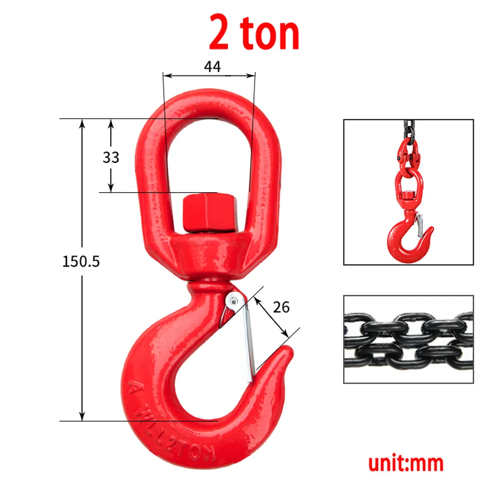 Paquete de 4 ganchos giratorios, gancho de cadena de acero de aleación de 2 toneladas, gancho de seguridad con lengüeta, gancho de bloqueo de seguridad giratorio de 360 ° para aparejo de eslinga