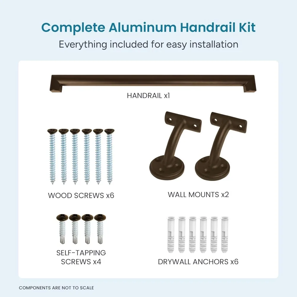 طقم درابزين من الألومنيوم المطلي بالمسحوق مع دعامات تثبيت على الحائط، للاستخدام الداخلي والخارجي، قبضة قوية ومريحة، هاردوا كاملة #4