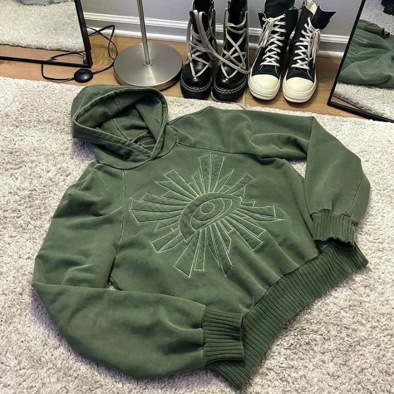 2024 Devil's Eye Embroidered Hoodie Couple American Streetu Hip Hop Hoodie Cross borderGothic punk