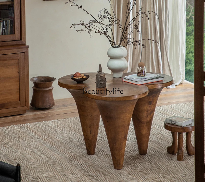 

Wabi-sabi wind entrance table retro wind all solid wood homestay art round table