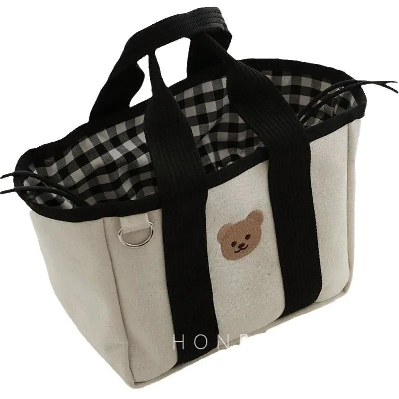 Korean Instagram Mommy Bag Cartoon Little Bear Mommy Bag Canvas Outgoing Lightweight and Multi functional women\'s handbag