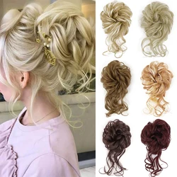 AZQUEEN syntetyczny Messy przyrząd do koka z włosów rozszerzenie gumką Scrunchy naturalny blond szary kręcone pączek Chignon Hairpiece dla kobiet