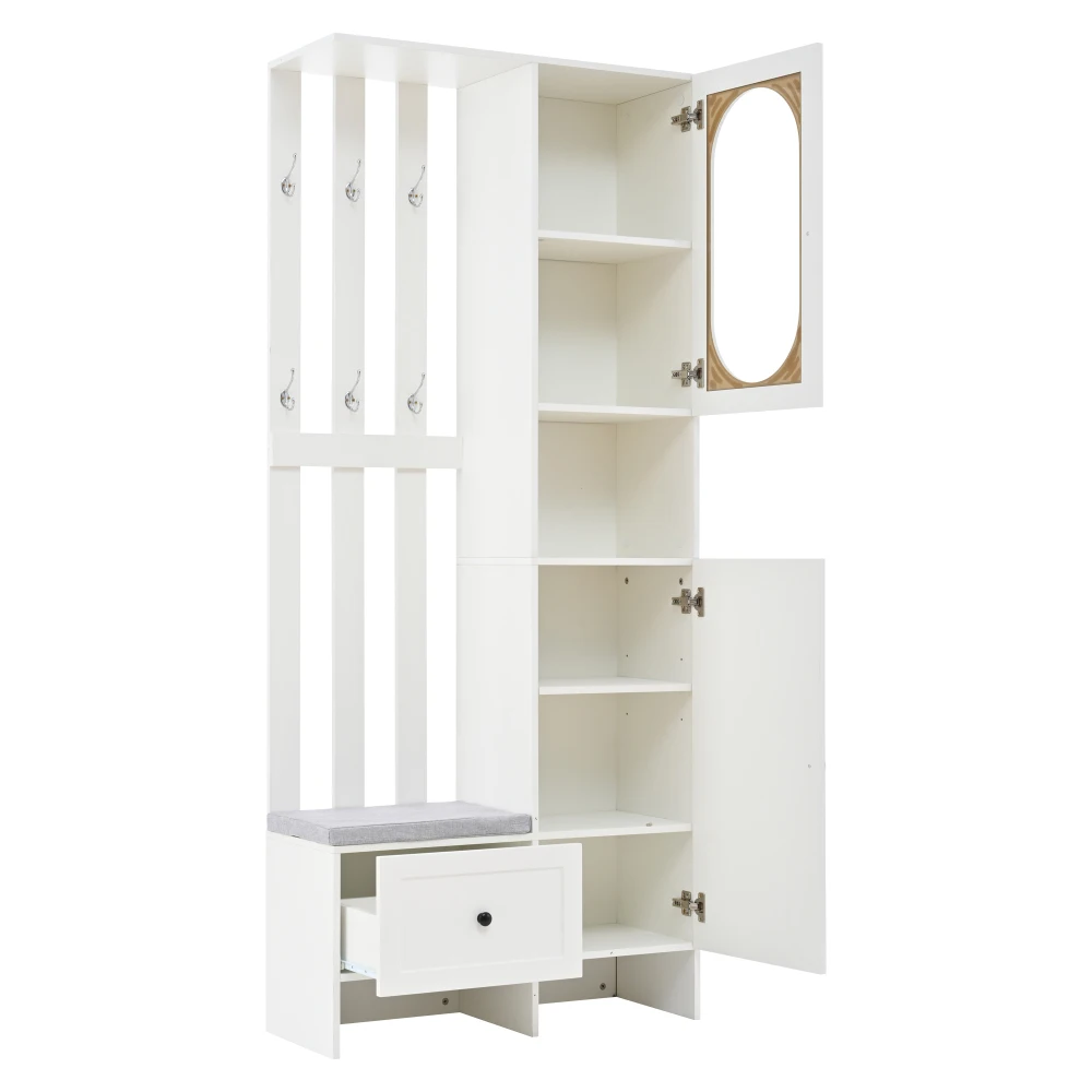 85 * 33,5 * 200 cm kompakter Kleiderschrank, Wohnmöbel-Aufbewahrungsschrank aus gehärtetem Glas, weißer Eingangsschrank, Kleiderschrankständer – Detail 22