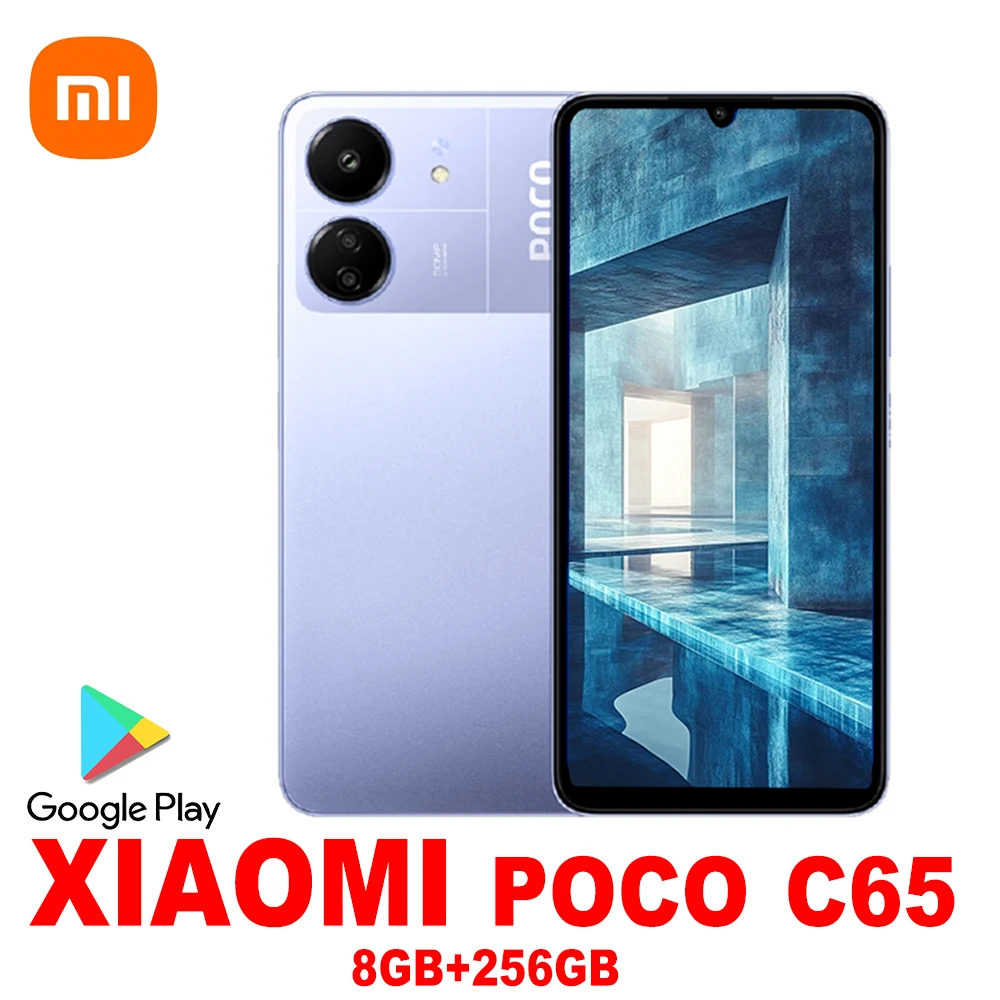 XIAOMI POCO C65 smartphone de moda con 8+256 GB de RAM y almacenamiento/capacidad de batería de 5000 mAh/huella dactilar lateral/ Reconocimiento facial/GPS/NFC