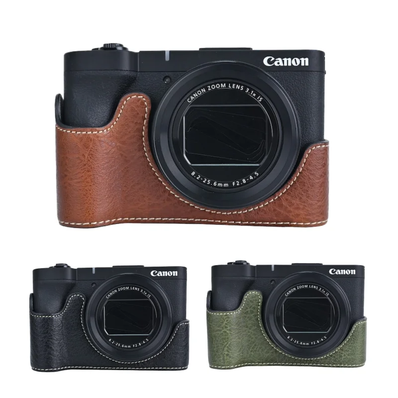 Palm Pattern PU Leather Camera Half Body Skin for Canon PowerShot V1 Case Battery Opening Bottom Cover