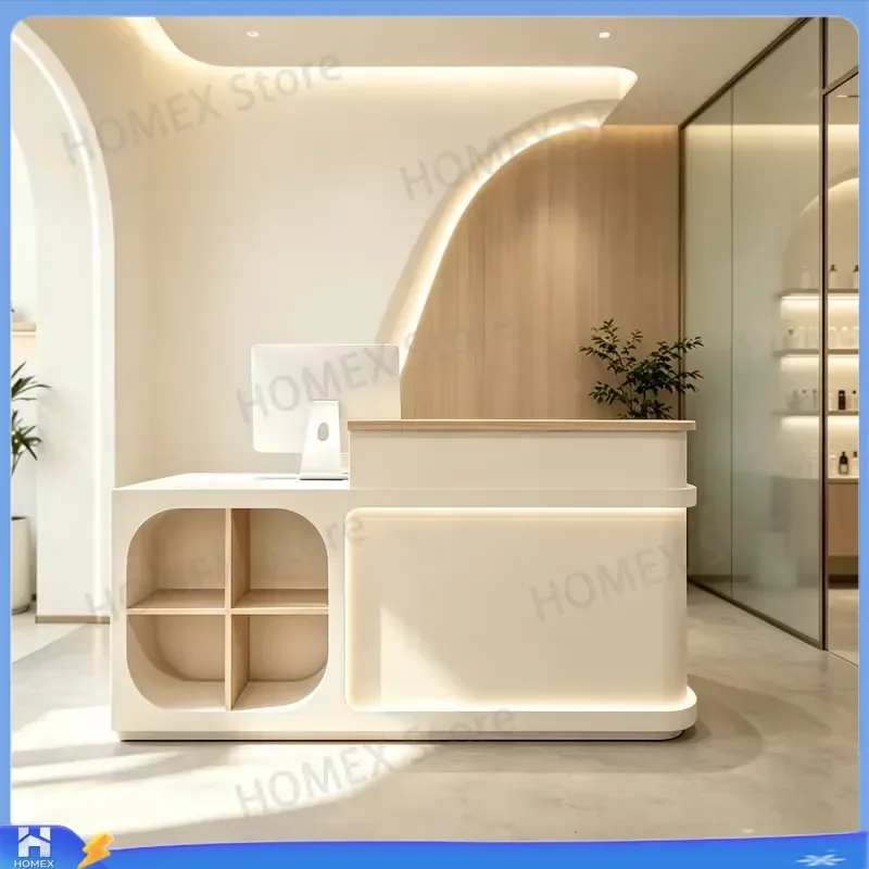 Modern Wooden Reception Desk for Beauty Salon Custom Color Eco Friendly Commercial Furniture Front Counter Office Table