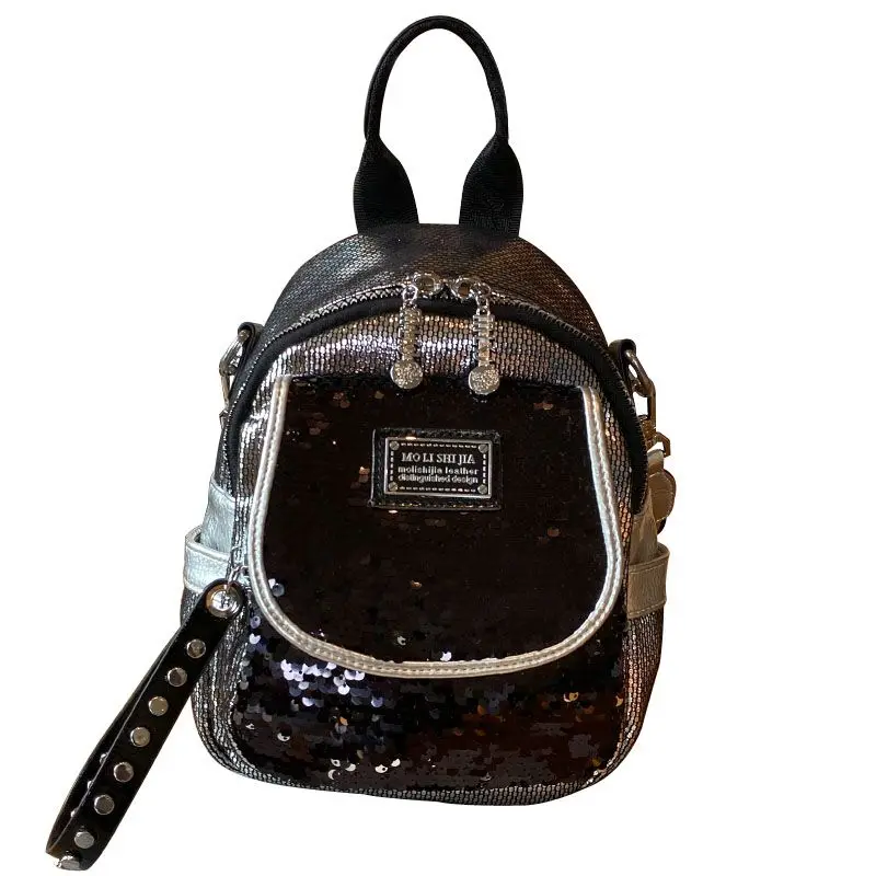 Sequined Leather Backpack Women's Trendy Fashion Foreign Style Temperament Super Fire High-end Bag Personalized Rivet Backpack