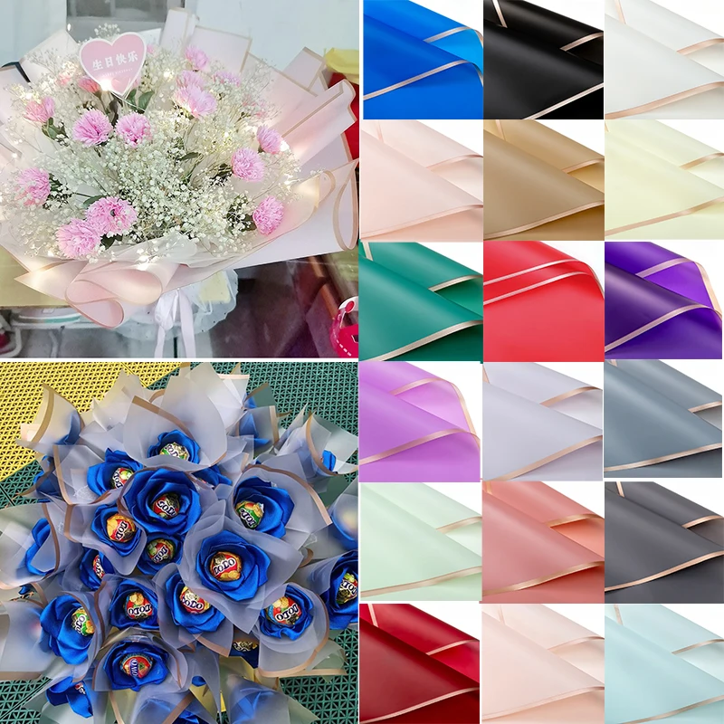 

Flower Wrapping Paper Golden Border Rose Korean Style Half Transparent Gift Packing Florist Bouquet Wrapping Material 20pcs/Pack