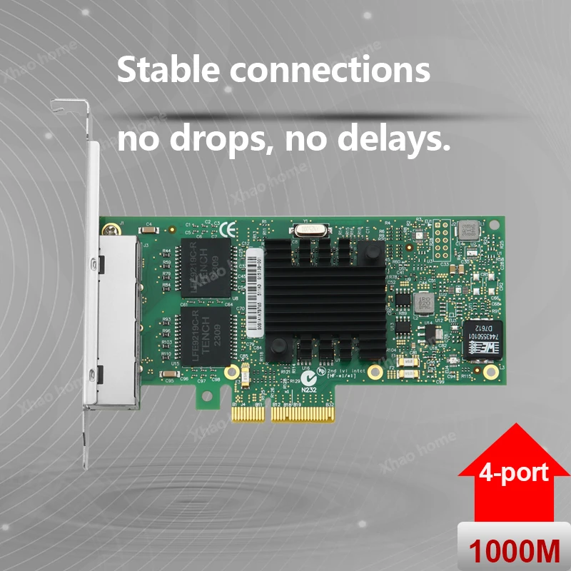 인텔 I350AM4 T4 PCIe x4 4포트 기가비트 이더넷 카드, 포트당 1Gbps, Rj45 플러그 앤 플레이(드라이버 불필요), 자동 웨이크온랜(WOL) 지원