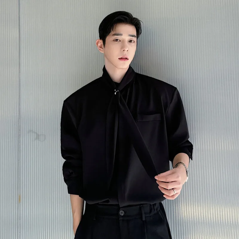 WVGA 2026 Spring New Men Trendy Fashionable Personality Detachable Collar Metal Accessories Long Sleeved Shirt Niche Tops W24627