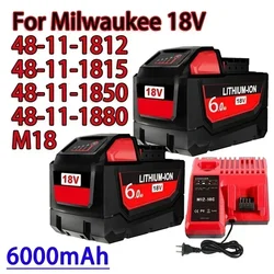 18V For Milwaukee M18 Battery M18B6 XC 6.0Ah Li-Ion 48-11-1860 48-11-1852 48-11-1850 48-11-1840 Cordless Power Tool 18V Charger