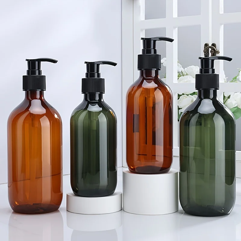 1pc 300ML 500ML Bathroom Soap Dispensers Amber Shampoo Lotion Container Press Pump Refillable Bottle for Bath Soap Gel Cosmetic