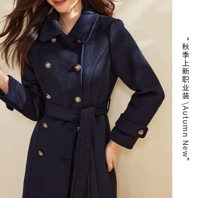 

Autumn and winter new woolen coat women's long professional wear high-end fashion commuter double-breasted wool coat