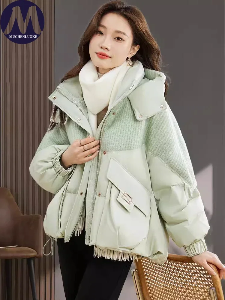 Ropa de algodón para mujer, Parkas cortas con capucha de manga larga a la moda coreana, Parkas cálidas holgadas e gruesas informales, abrigos