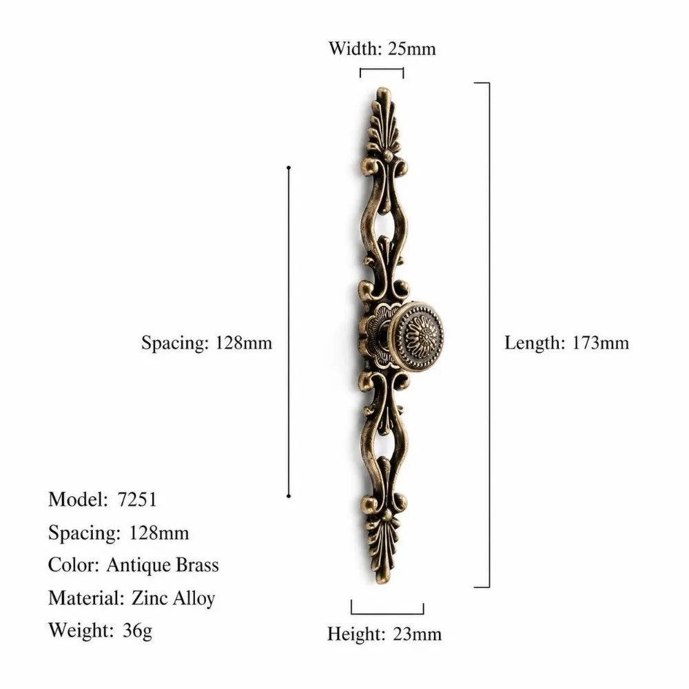 Zinc Alloy Antique Bronze Cabinet Pulls European Carved Cabinet Drawer Knobs Ornate Bronze-Finished Wardrobe Door Handles
