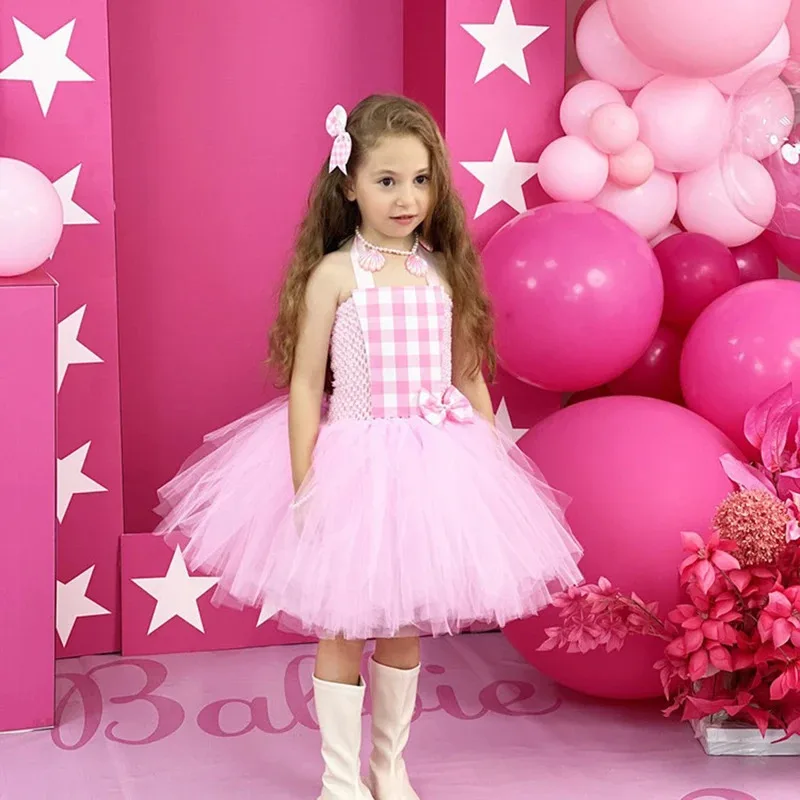 

LQToddler Little Girls Pink Plaid Birthday Party Cosplay Halloween Fancy Dress Girls Stage Performance performance Carvinal Dres