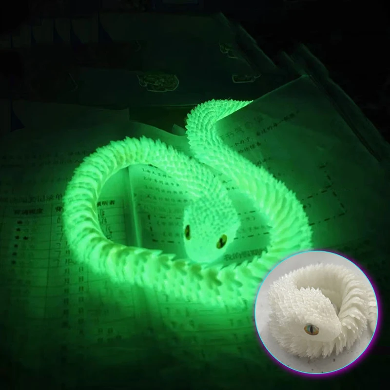 3D Printed Luminous Snake Figurine Movable Joints Snake Figure Articulated Animal Model Toy Home Office Bookshelf Desktop Decor