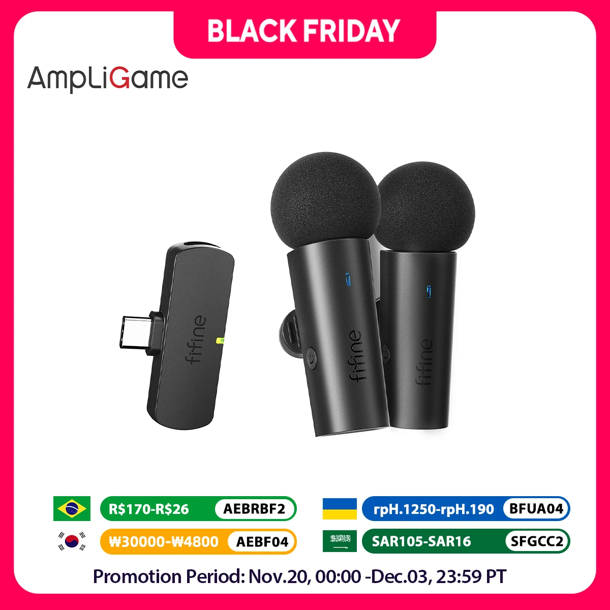 FIFINE Wireless Lavalier System with 2 Microphones for Android/Tablet,Type-C Mini Mic for Video,Interview,Vlog,Live Streaming-M8