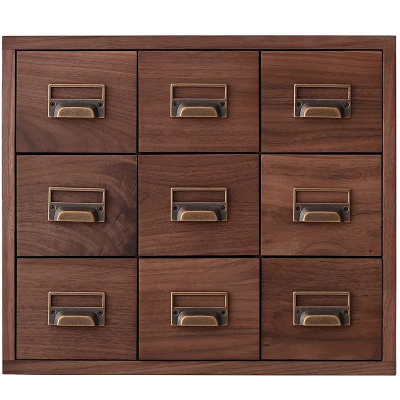 

North American black walnut nine-drawer storage cabinet, solid wood retro utility cabinet, soft classification small cabinet