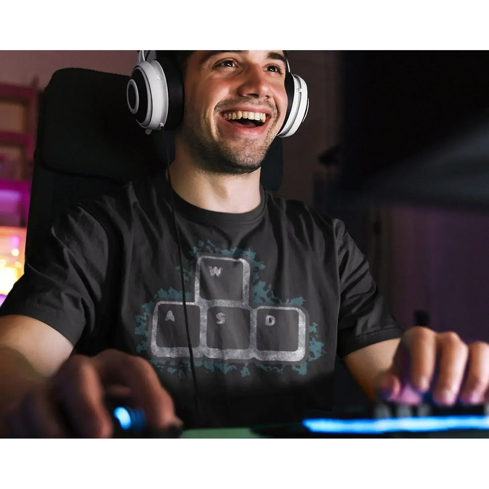 Vintage WASD Keyboard Key T shirt for PC Gamers Casual Black  Gaming vintage Washed designer clothes Versatile Breathable