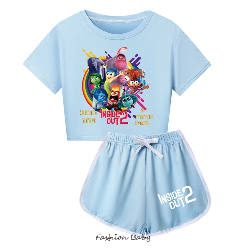 Summer inside out2 Cartoon Sport Shorts Set Soft Pajamas Children Short Sleeve Set Summer Sport Clothes Girls Gift Gym Suit Gift