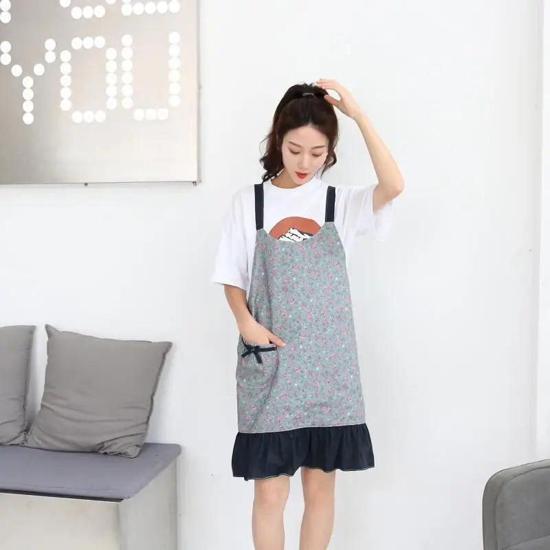 Women Fashion All-Match Apron Home Work Kitchen Anti Fouling Cute Bow Knot Decorative Fragmented Flower Apron